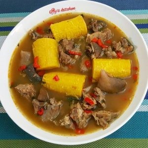 Plantain in Goat Meat Pepper Soup